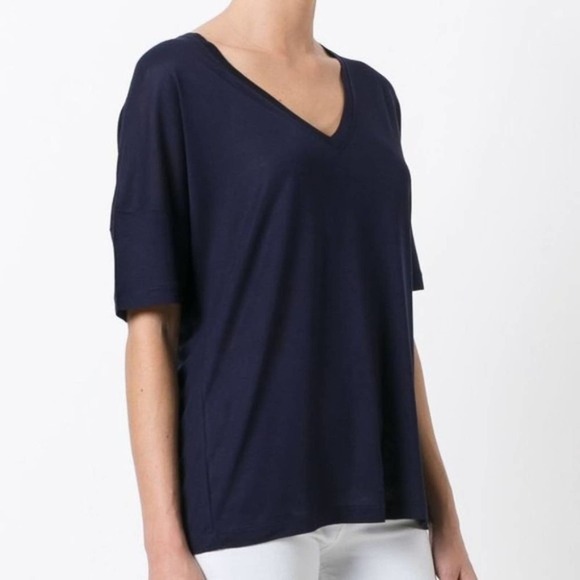 Vince Women's Oversized Short Sleeve V-Neck T-Shirt Navy Blue Size Small - Picture 7 of 7